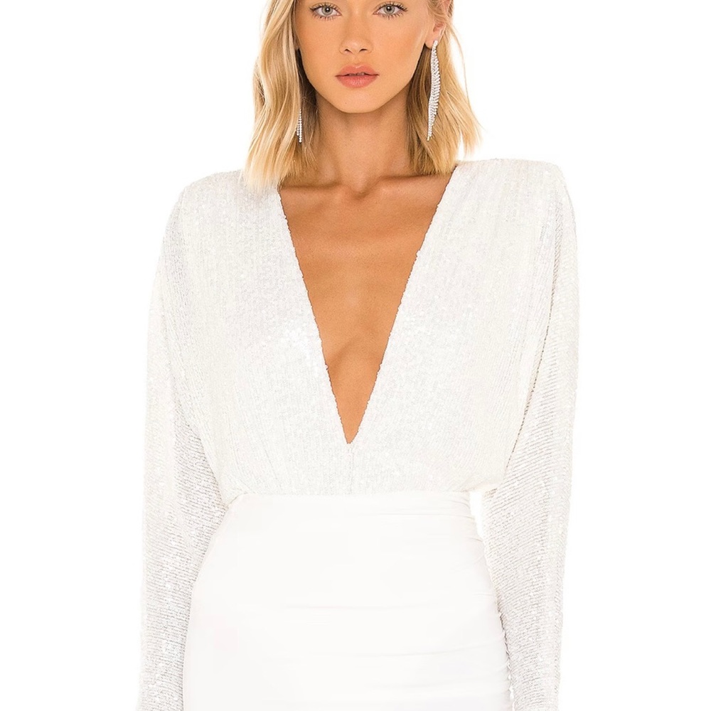 Revolve Veda Sequin Bodysuit White